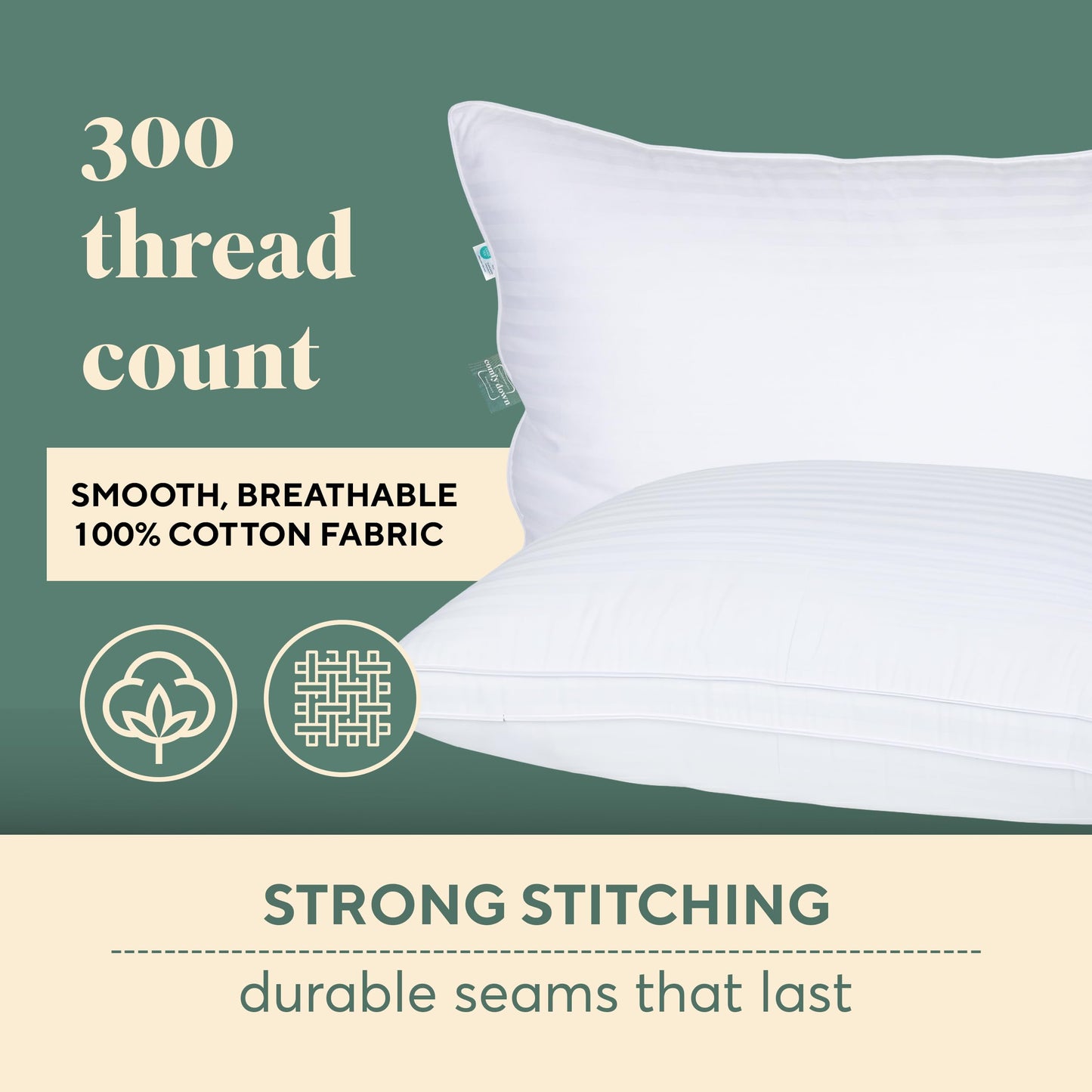 ComfyDown Gusseted Down Alternative Pillow for Sleeping — Full Support & Adjustable Firmness with Zipper, 100% Cotton Cover, Breathable Design, Holds Shape for Side, Back & Stomach Sleepers-Twin
