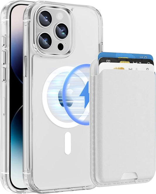 Ntwinro Magnetic for iPhone 14 Pro Max Clear Case (Compatible with MagSafe) with White Detachable Wallet & Card Holder for 3 Cards [RFID Blocking] Military Grade Protective Slim Phone Cover