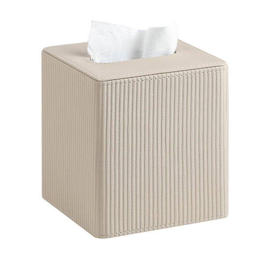 Cretkhp Tissue Box Cover Square with Magnetic Closure, PU Leather Tissue Box Holder for Bathroom NightStands Livingroom, Decorative Modern Square Tissue Holder (Beige)