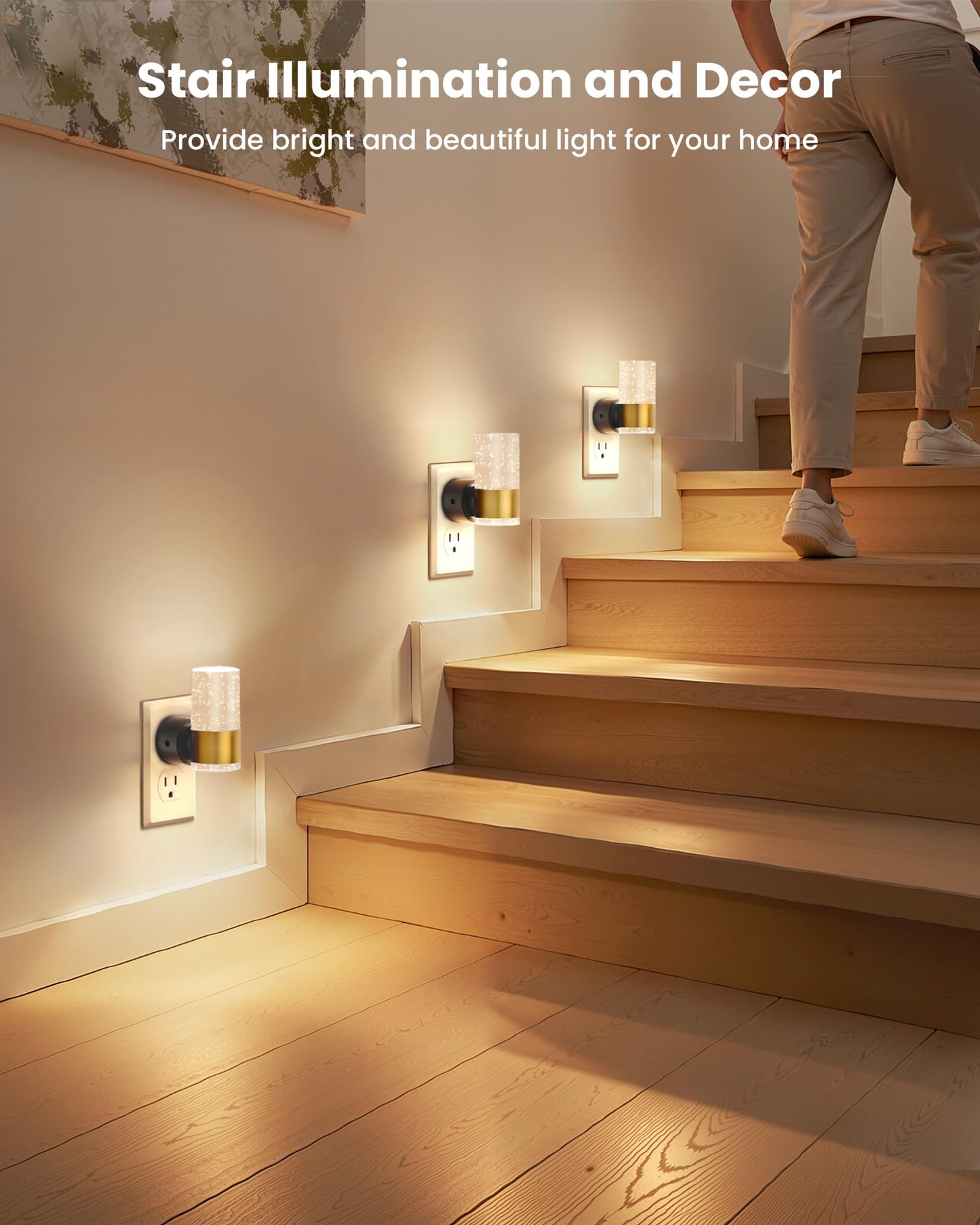VOLISUN Night Lights Plug into Wall, Dimmable LED Night Light 3 CCT & 5 Brightness Levels, Acrylic Bubble Nightlight with Dusk to Dawn Sensor for Hallway, Bathroom, Stair, Nursery Gold 2 Pack