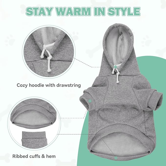 Dog Sweaters,Dog Hoodie,Cozy Fleece Interior Sweatshirt with Hood & Pocket,Leash Hole,Pet Clothes Sweater for Small,Medium,and Large Dogs,Grey&2XL