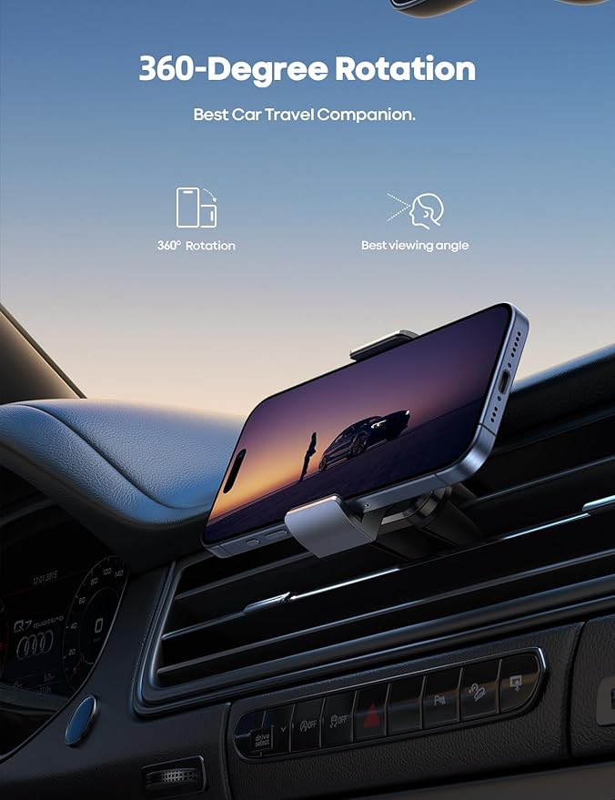 Lamicall Car Cell Phone Mount, Air Vent Clip Holder, Universal Stand Hands Free Cradle Compatible with Phone 12 Mini 11 Pro Xs Xs Max Xr X 8 7 6 6s Plus SE and Other 4.7-6.5'' Smartphones - Silver