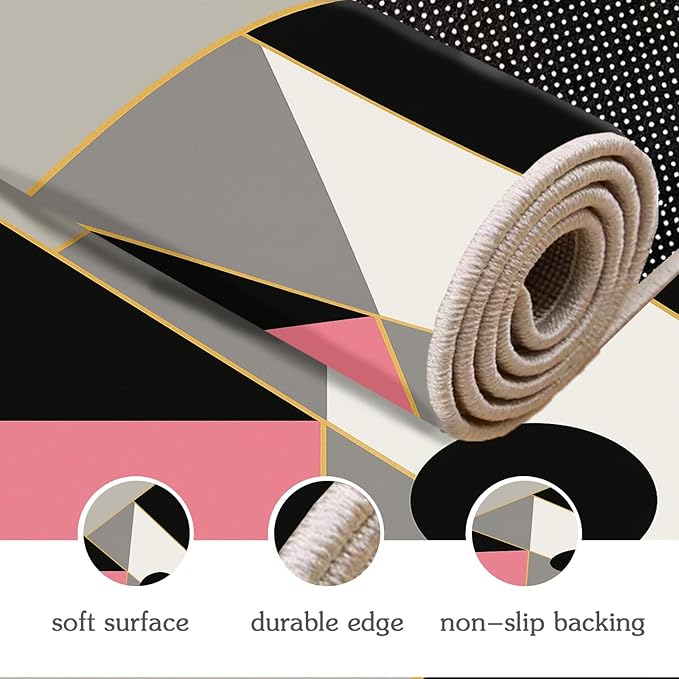 Abstract Geometry Rug - 6x8 Area Rug, Modern Geometry Rugs, Minimalist Aesthetics Dining Room Rugs, Washable & Non Slip Large Carpet Home Decor