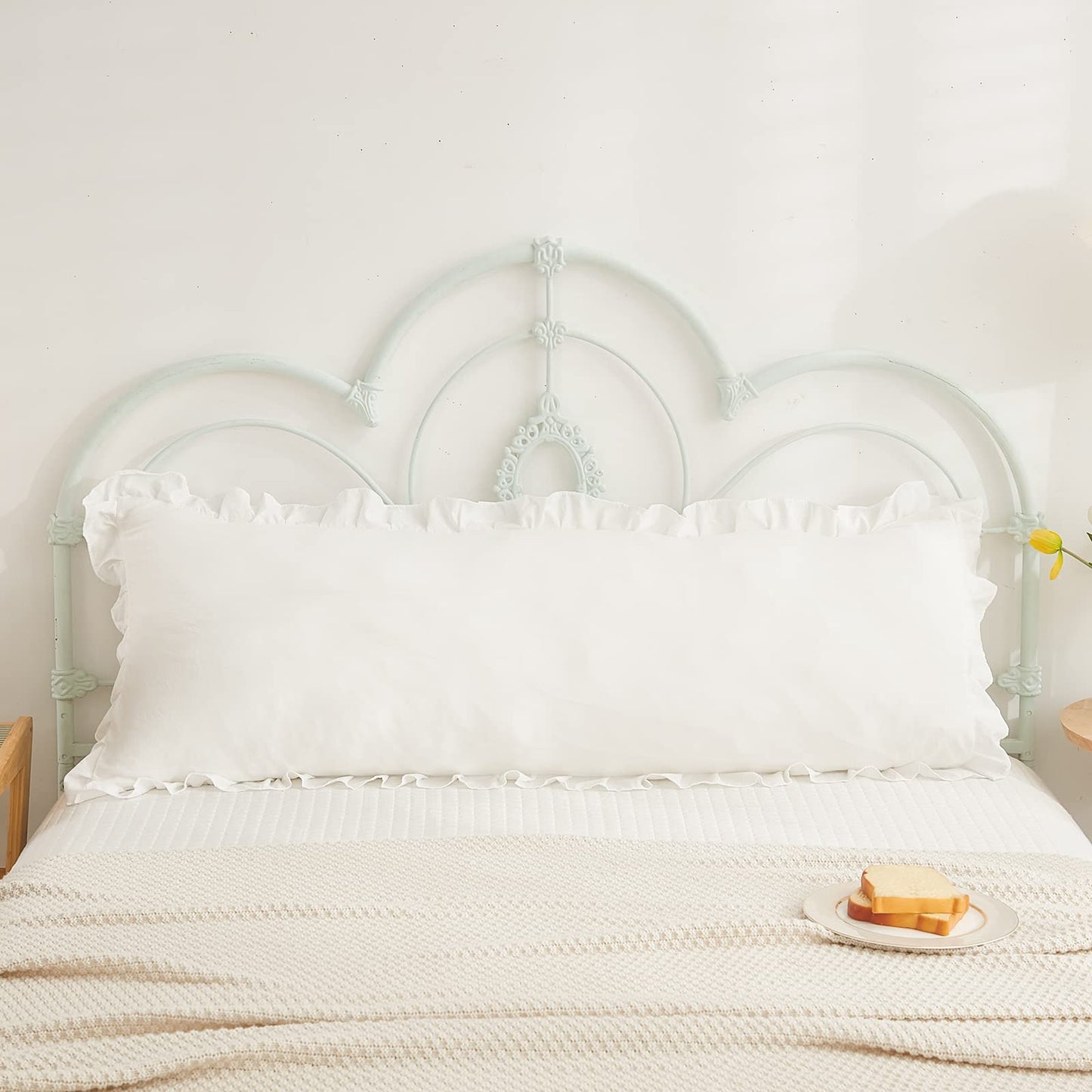 Boho White Body Pillowcase 20x54in - Ruffled Fringe Decor Sham