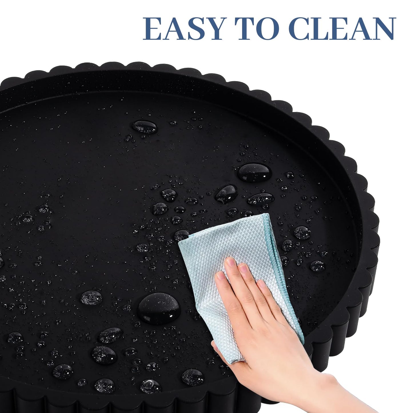 Round Bathroom Tray Silicone Kitchen Counter Decor Vanity Organizer Decorative Coffee Table Tray for Perfume, Candle, Soap Dish, 12 Inch, Black