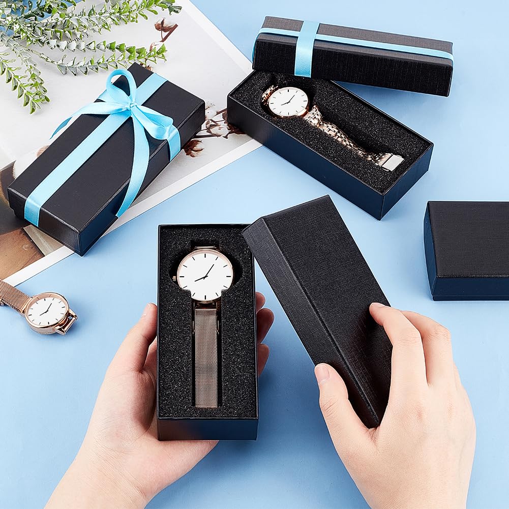 PH PandaHall 6pcs 1-Slot Watch Box, Black Cardboard Watch Storage Box 2.5 x 5.7 Inch Watch Display Holder Watch Travel Case with Sponge for Wristwatches Bracelet Jewelry Packing Organizer