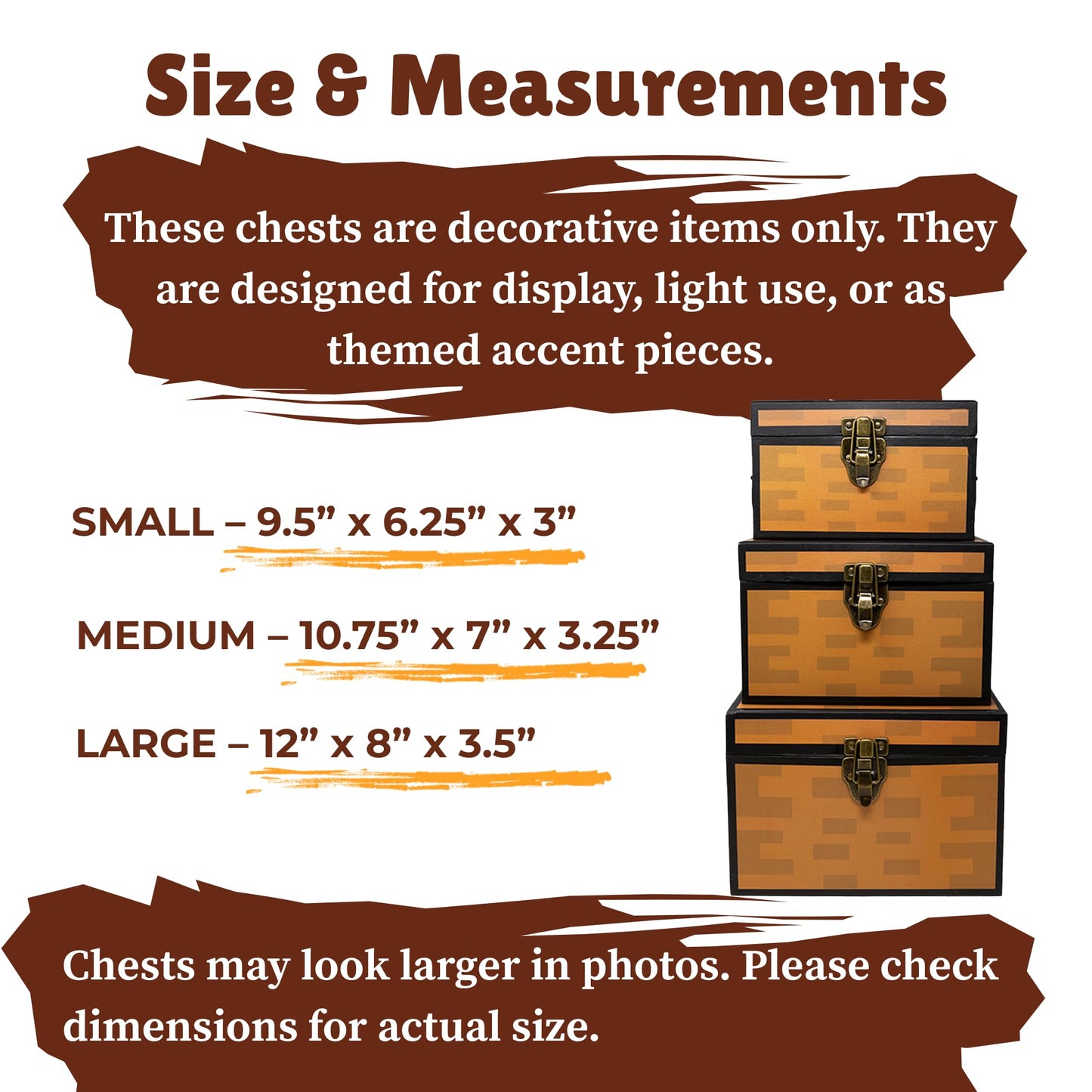 Blue Orchards Pixel Treasure Chest Paperboard Boxes (Set of 3), Decoration for Video Gamers, Birthday Parties, Mining Fun, Storage or Display