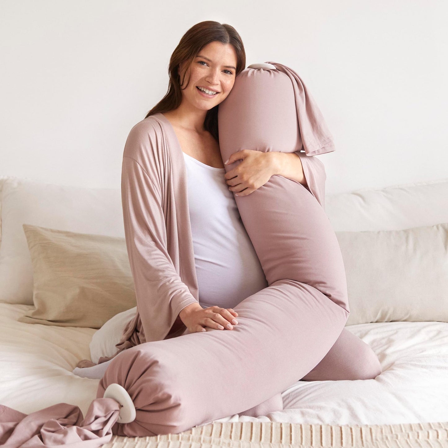 bbhugme Adjustable Pregnancy Pillow with Dusty Pink Cover & Extra Stone Cover - Full Body Support for Pregnant Women
