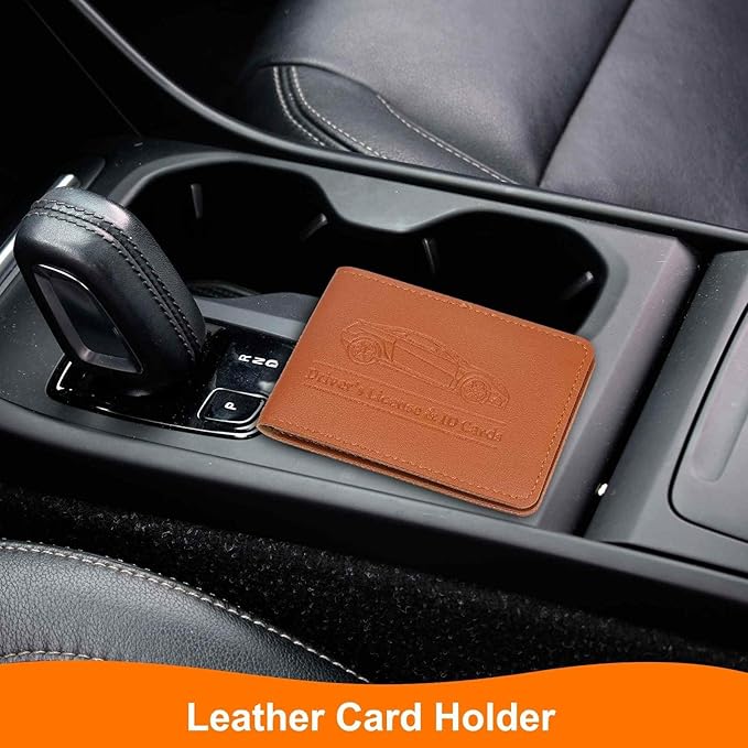 HARFINGTON Car Registration and Insurance Holder PU Leather Vehicle Glove Box Organizer Storage Accessories Car ID Holder with 10 Pockets for License ID Card Bank Card Documents, Blue