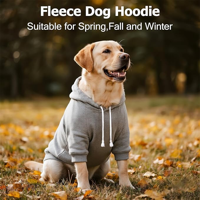 BAOBICUTE Dog Basic Hoodie Soft Dog Clothes Cold Weather Sweaters for Medium Large Dogs Cozy Fabric Warm Sweatshirt with Leash Hole (Grey, M (Back: 16.54",Chest: 22.05", Neck: 16.54"))