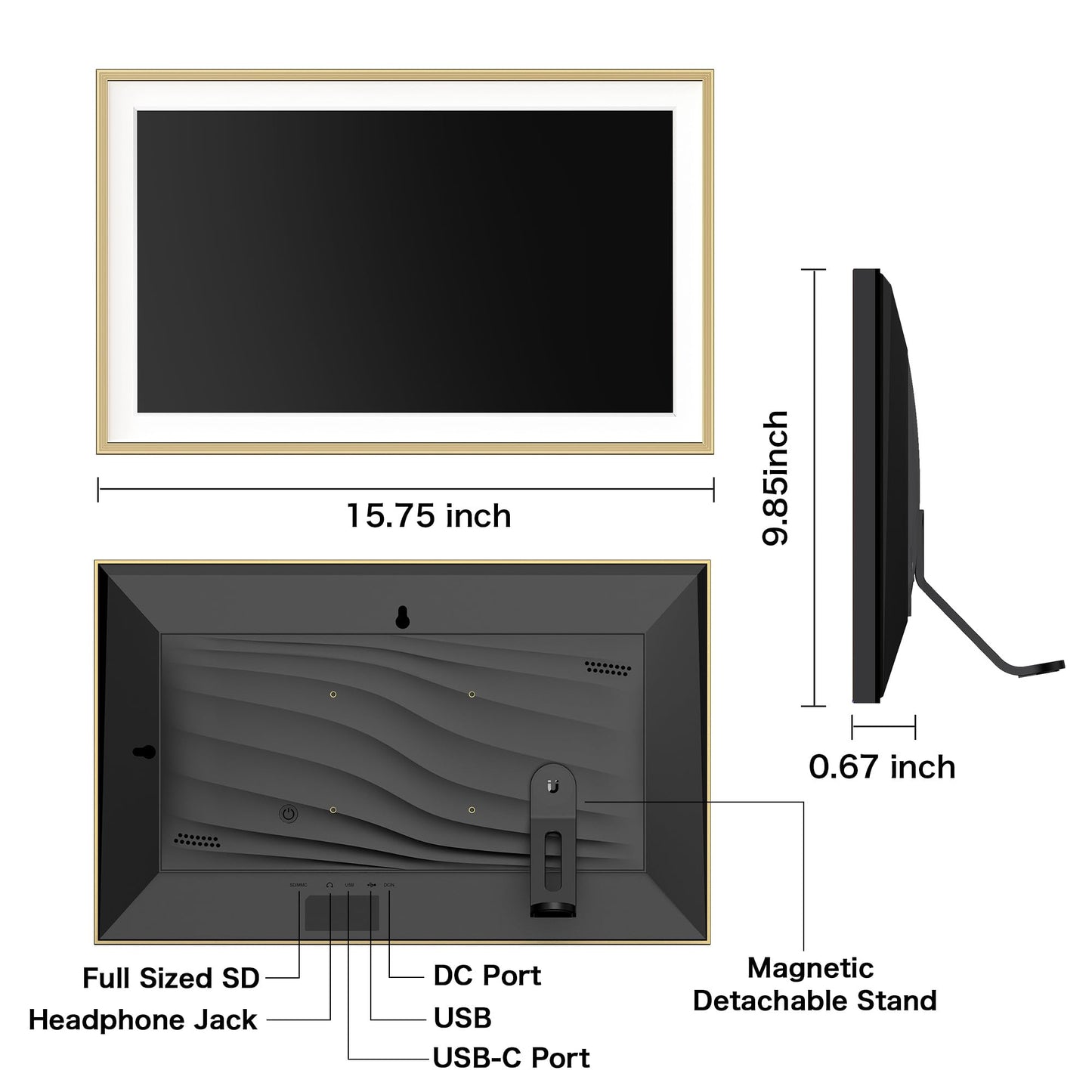 Digital Picture Frame, 15.6 inch Large Digital Photo Frame WiFi, 32GB Capacity, 1920 * 1080 IPS FHD Touch Screen, Electronic Frame Slideshow, Tabletop&Wall-Mounted, Gifts for Mom, Women, Golden