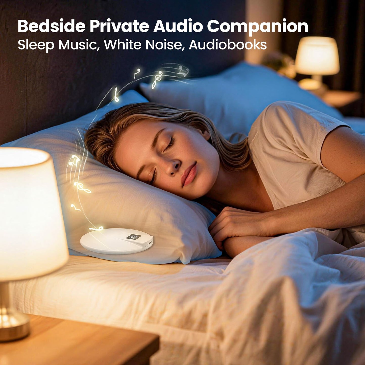 Hoarahloux Bone Conduction Under Pillow Sleep Bluetooth Speaker for Side Sleepers, Bluetooth 6.0 Wireless Speaker with Digital Display Portable Player for Sleep Music White Noise Audiobooks (White)