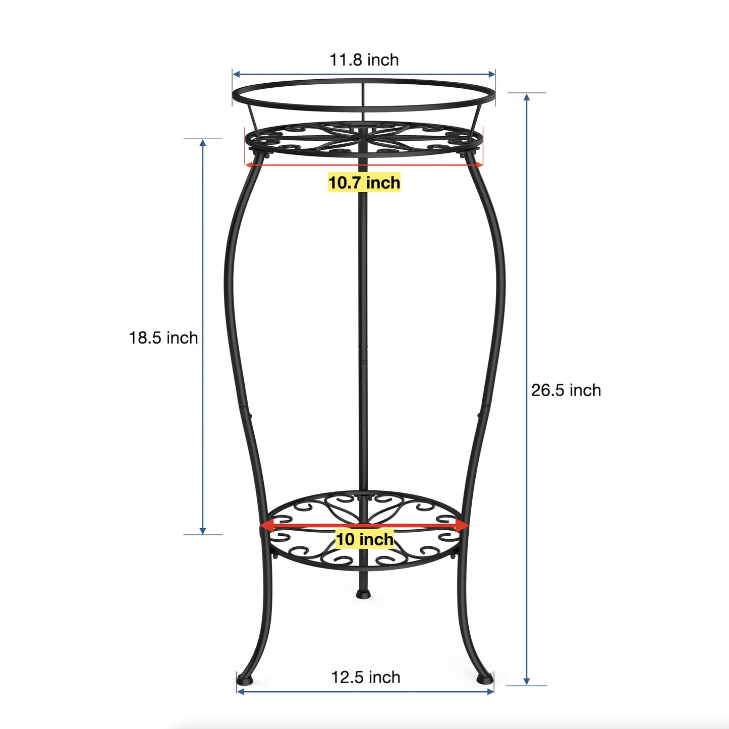 FaithLand 2 Pack Metal Plant Stands, Tall Planter Holder Indoor Outdoor, 2 Tier Round Potted Supports Rack, Corner Display Shelf Black