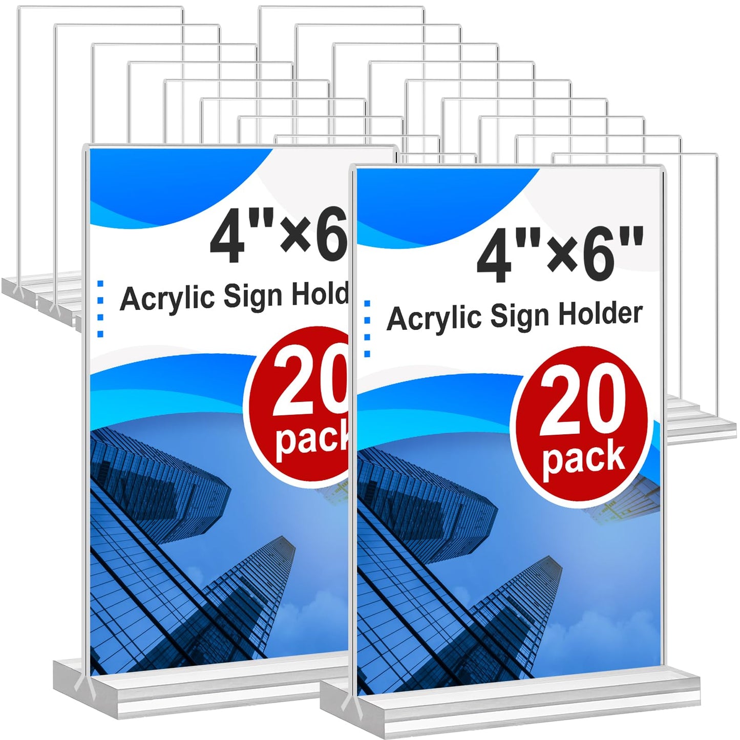 Acrylic Sign Holder 4x6, 20 Pack Clear Table Vertical Double Sided Table Menu Display, Plastic Desktop Picture Frames Stand Acrylic Paper Holder TableTop Sign Holder for Wedding Office Show Fair