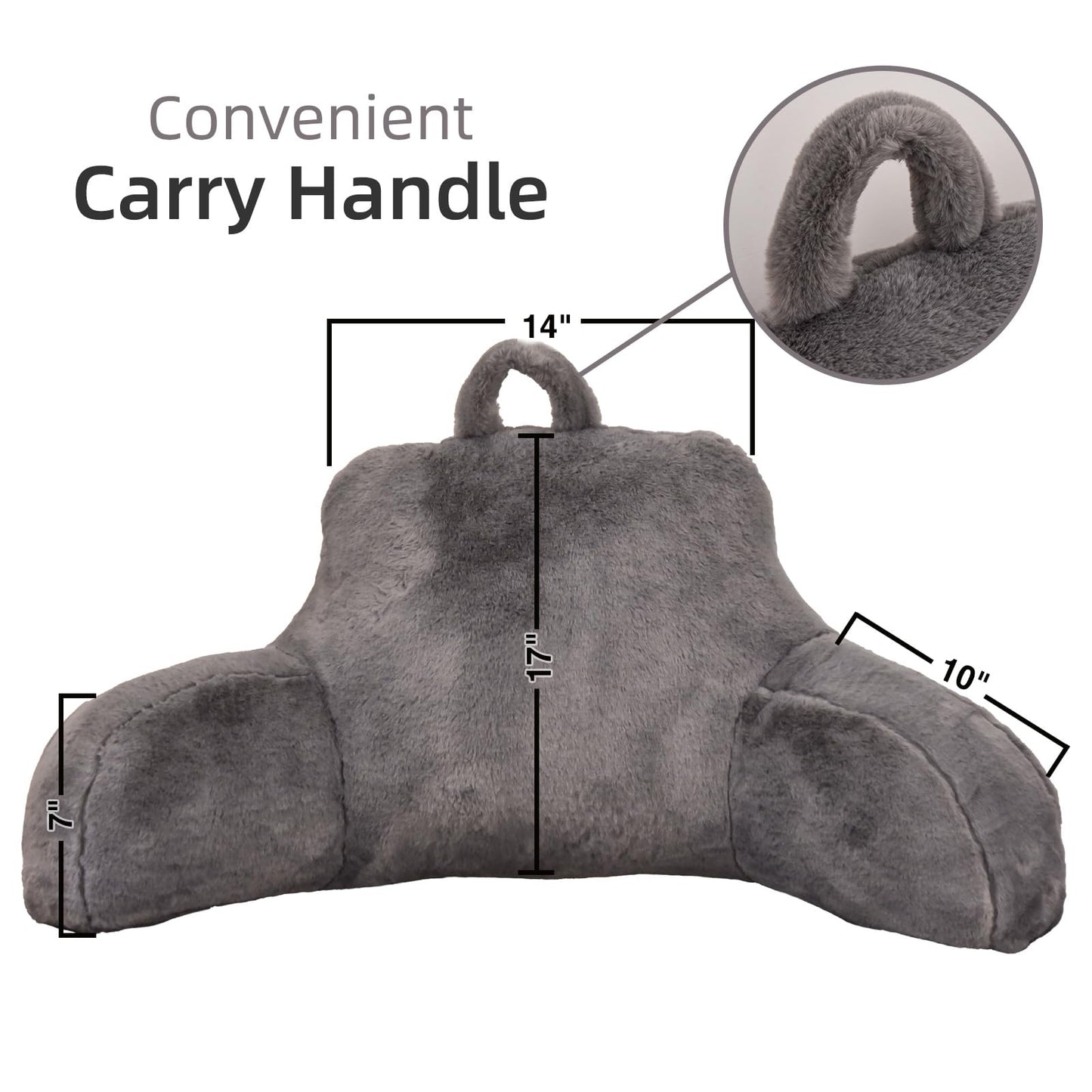 A Nice Night Faux Fur Reading Pillow Bed Wedge Large Adult Children Backrest with Arms Back Support for Sitting Up in Bed / Couch for Bedrest,Gray (Standard)