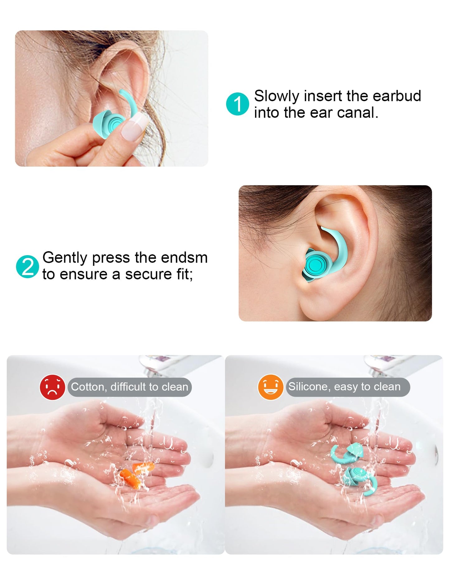 SUPCEAT Ear Plugs for Sleeping - Noise Reduction Soft Silicone Earplugs, 2 Pairs Reusable Hearing Protection Earplugs for Noise Sensitivity, Sleep,Snore,Travel, Sound Reduction Noise Cancelling - Blue