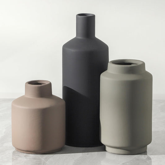 Ceramic Vase Set of 3, Modern Farmhouse Boho Table Centerpiece Vases, Small Flower Pottery for Coffee Bar Shelf Bookshelf Living Room Kitchen Decor, Rustic Home Decor Accents