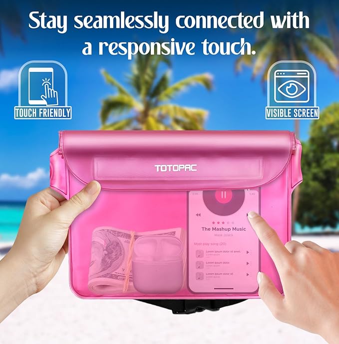 2-Pack Waterproof Fanny Pack, Phone Pouch with Waist Strap, 9x6.7 Inch Dry Bag for Phone, Cash, and Valuables – for Swimming, Kayaking, Boating, Snorkeling, and Water Sports (2, Pink + White)