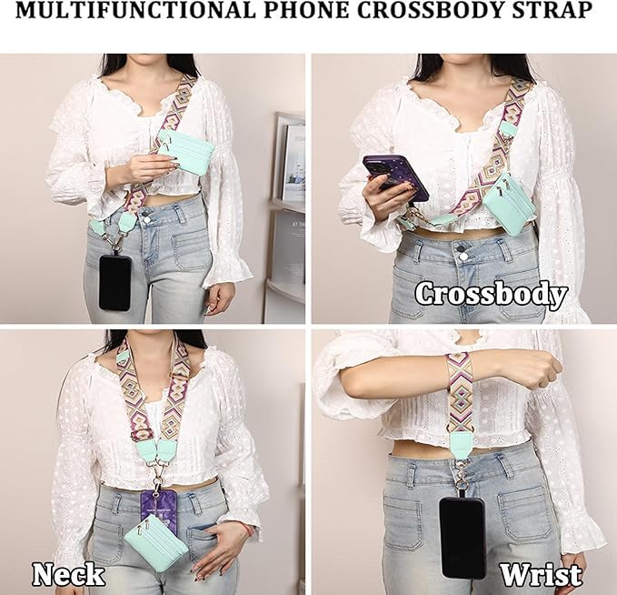 Crossbody Body Phone Holder for Women, New Phone Strap with Zippered Pouch, Adjustable Crossbody Strap (Green dot)