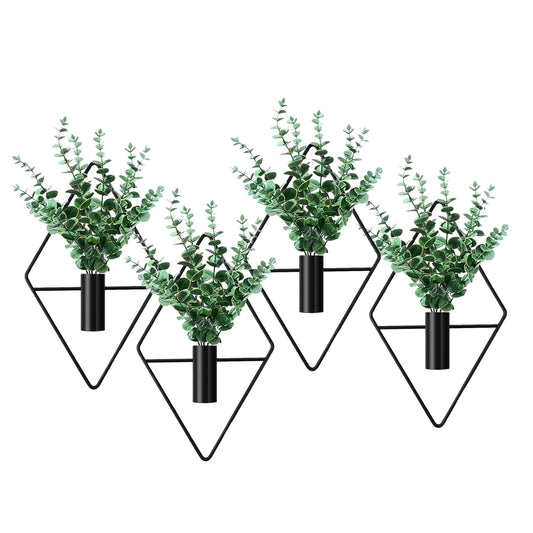 LZRHORR 2 Pack Black Wall Decor Hanging Planters with Artificial Plants Metal Hanging Vase Indoor Plants Holder Modern Boho Wall Art for Bathroom Bedroom Living Room Office (Black, Eucalyptus)