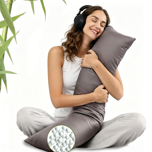 ZonLi Cooling Weighted Body Pillow for Deep Sleep and Mood Relaxation (41" x 10") 6.5lbs, Washable Bamboo Cover, Quilted Glass Beads Weighted Pillows for Bedroom, Sofa, Adults, Side and Hot Sleepers