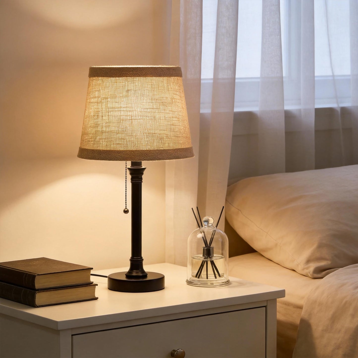 Oneach 19.5" Small Table Lamp for Bedroom - Bedside Lamps for Nightstand, Black Table Lamp for Living Room with Fabric Shade, Desk Reading Lamp for Kids Room Living Room Office Dorm