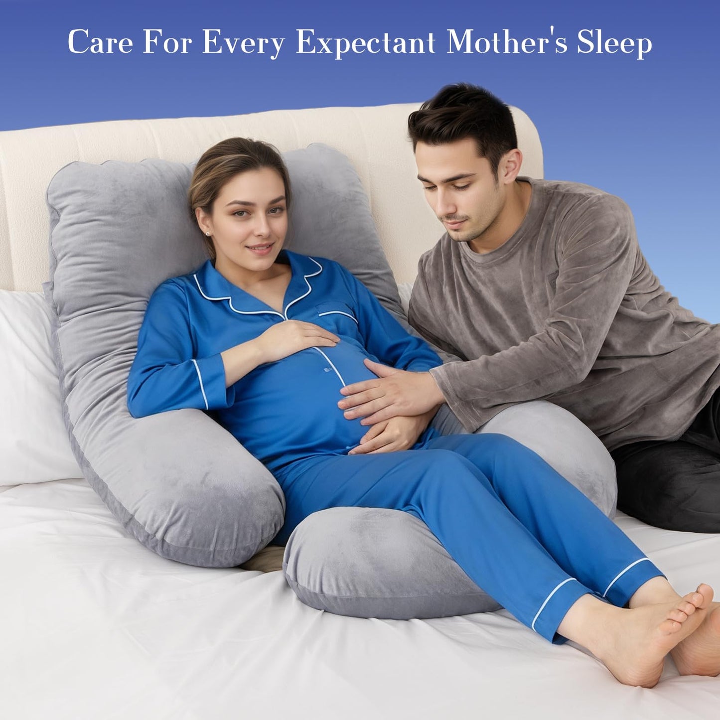 Pregnancy Pillows for Sleeping, U Shaped Full Body Maternity Pillow with Removable Velvet Cover - Support for Back, Legs, Belly, Hips for Pregnant Women, 57 Inch Pregnancy Pillow for Women, Grey