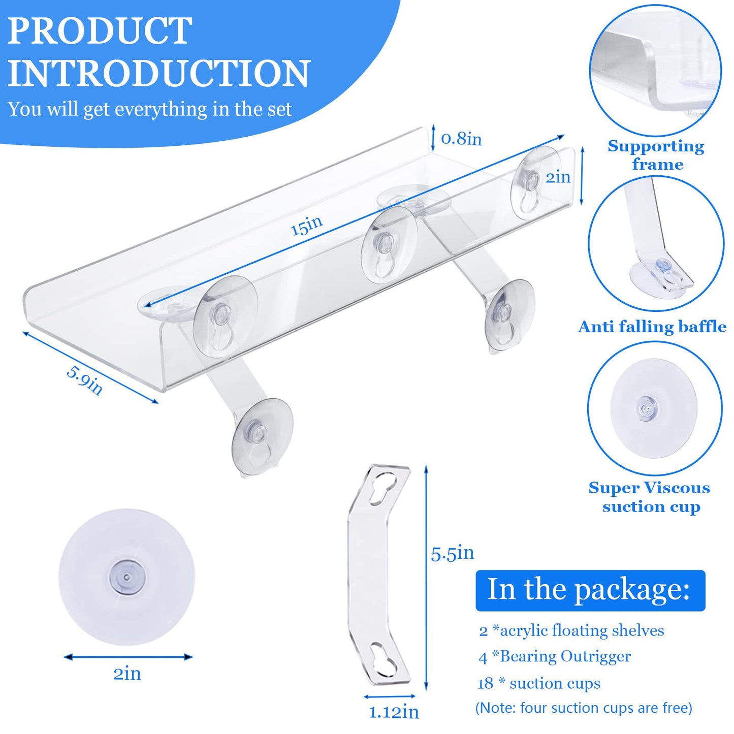RSSCIIIUL 2 Pcs Plant Window Shelf, Window Plant Shelves with Bracket,15in Transparent Acrylic Sill Extender with Suction Cup, Floating Shelf for Plants Apply to Succulents, Seed Plant