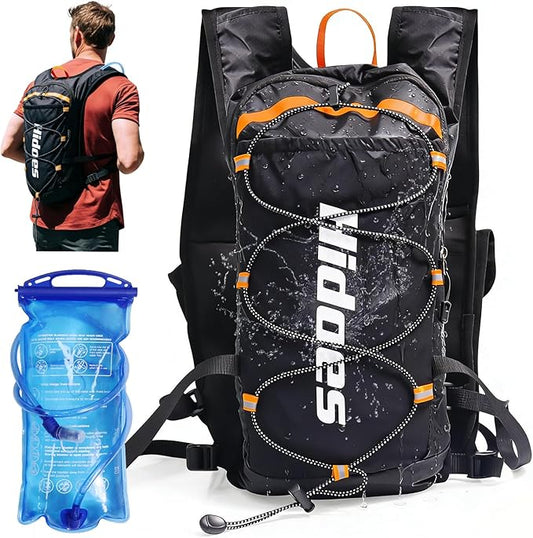 Lightweight Hydration Backpack with 2L Hydration Bladder & Compass & Whistle, Touch Phone Pocket, Breathable Reflective Hydro Water Backpack for Hiking Cycling Running Hydration Pack for Men Women