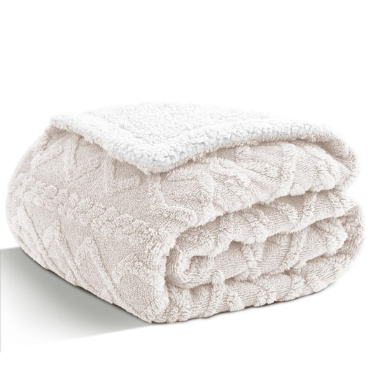 Queen Size Blanket for Bed,90"x90" Soft Warm Sherpa Fleece,White