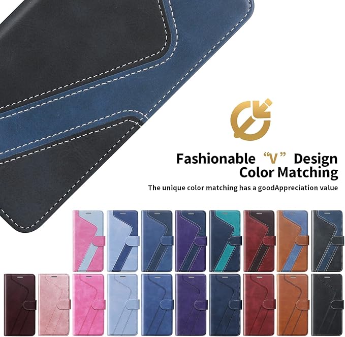 CIVICASE for iPhone 14 Pro Wallet Case,Leather Flip Case [RFID Blocking] Credit Card Holder Folio Magnetic Stand TPU Shockproof Cover Color Matching for iPhone 14 Pro (6.1") Black Blue