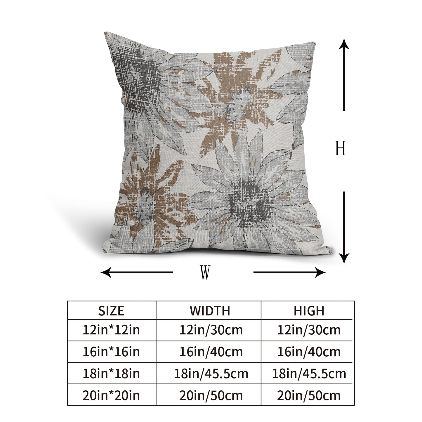 Sweetshow Brown Grey Gray Pillow Covers 18x18 Set of 2 Retro Sunflower Flowers Print Decorative Throw Pillows Outdoor Modern Art Floral Pillowcase Square Linen Cushion Case for Home Sofa Couch Bed