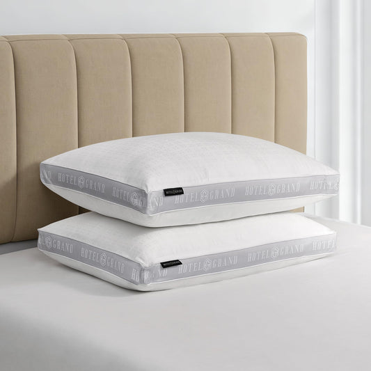 Hotel Grand Bed Pillows King Size Set of 2, 500 Thread Count Cotton Cover, Down Alternative Hotel Pillow Soft for Side, Back, or Stomach Sleepers, Medium Support Hypoallergenic 18”x34”