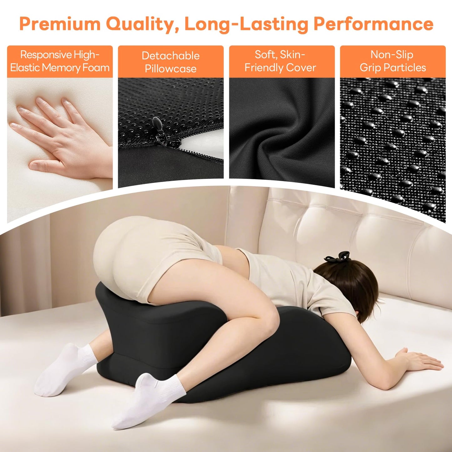 Mavnaiiz Memory Foam Wedge Pillow, 27° Angled Ergonomic Contoured Intimacy Couples Positioning Pillow for Reading, Back & Neck Support, Multi-Functional Body Support Cushion with Removable Cover