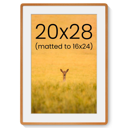 Acovy 20x28in Picture Frame, Natural Solid Teak Handcrafted Wooden Photo Frame, Dual Use for Wall Mount, Matted to Fit 16"x24" Photos, HD Tempered Glass, Pre-Installed Stand & Hanging Hook