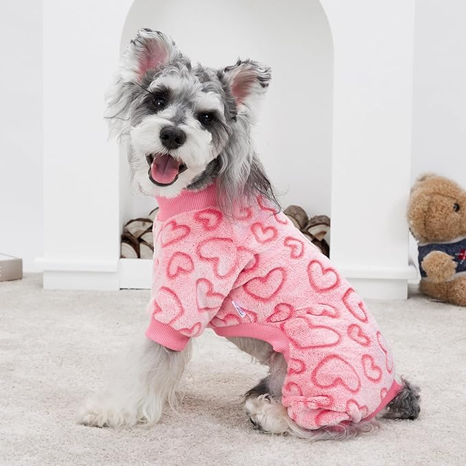 XPUDAC Dog Pajamas Heart Fleece Dog Sweater Winter Puppy Clothes for Small Medium Dogs Girl Pet Holiday Clothes Doggie Outfits for Valentines Day, XS