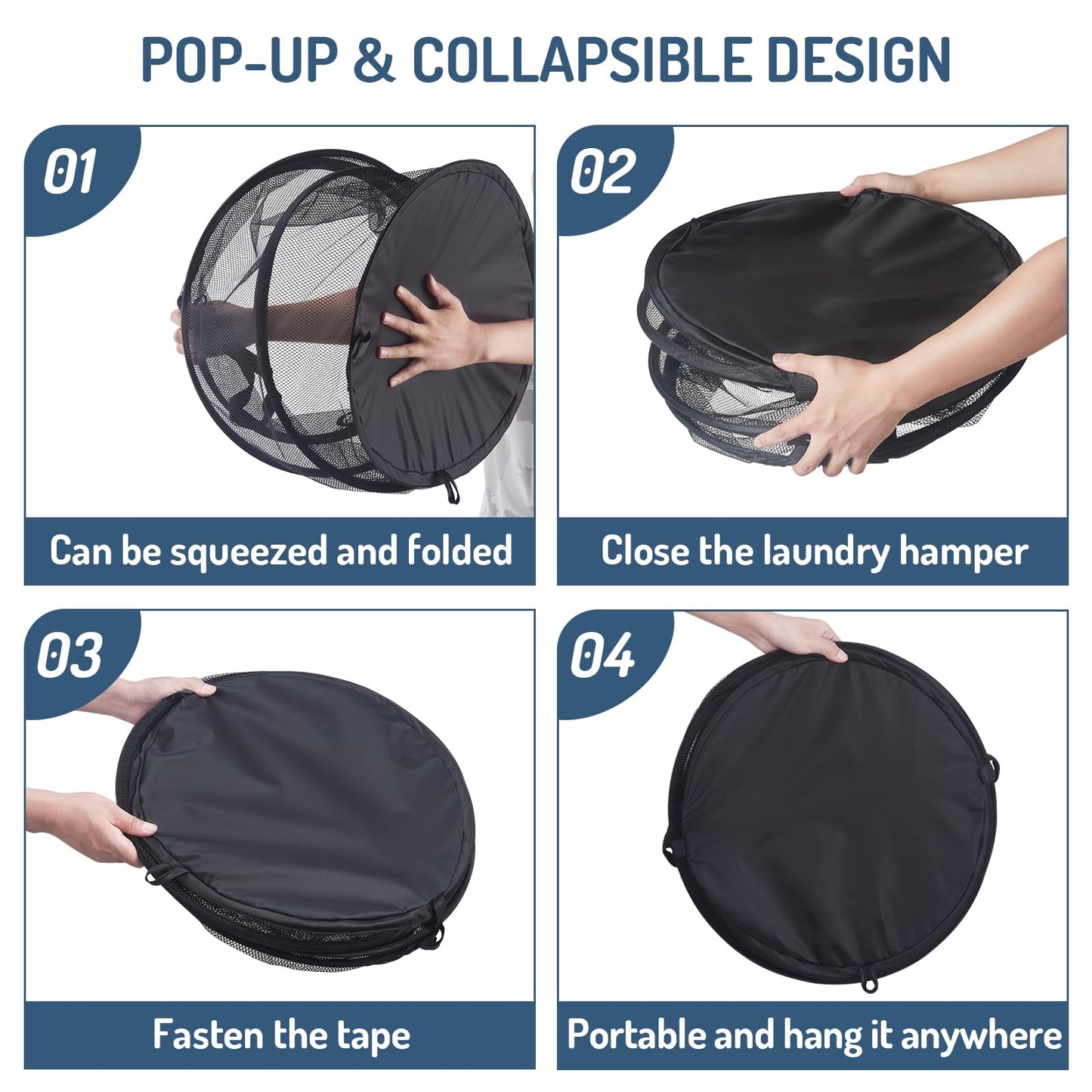 Seiritex 2Pcs Mesh Popup Laundry Hamper 115L Extra Large Collapsible Laundry Basket Foldable Clothing Storage Basket with Handles No Lid 26 H x 18 W x 18 L (Black)