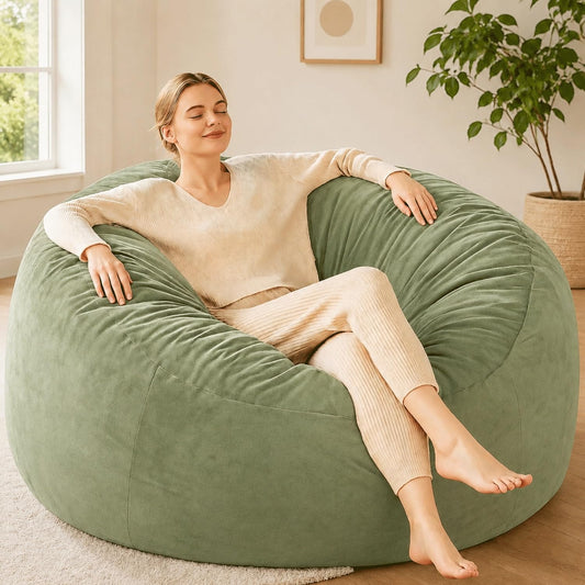Codi Sage Oversized Bean Bag Chair for Adults, Comfy 5 Ft Beanbag Chairs with Filler Included - Machine Washable & Removable Cover, Premium Shredded Foam