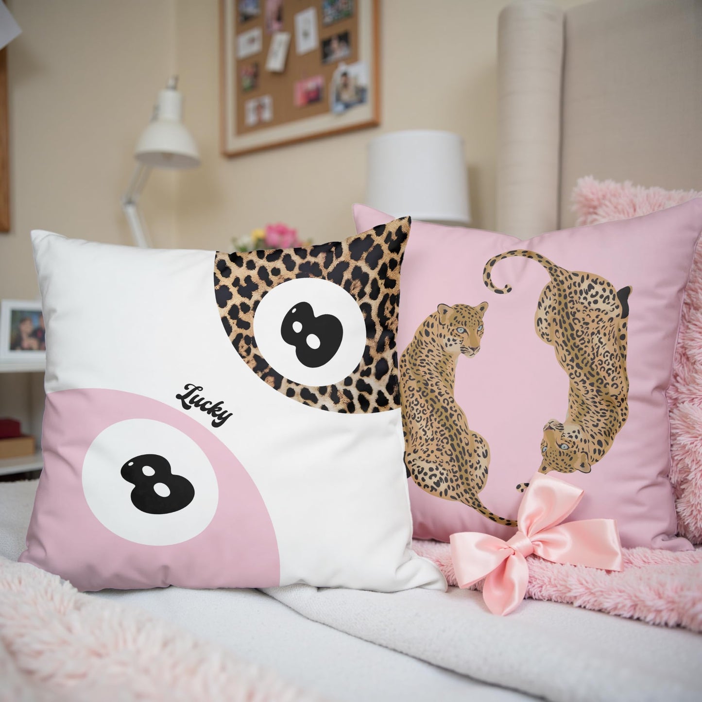GTYNU Trendy Funky Pink Cheetah Coquette Bow Lip Pillow Covers 18x18 Set of 2,Leopard Print Decor Throw Pillow Covers,Cheetah Leopard Lover Gifts for Women,Leopard Print Room Decor