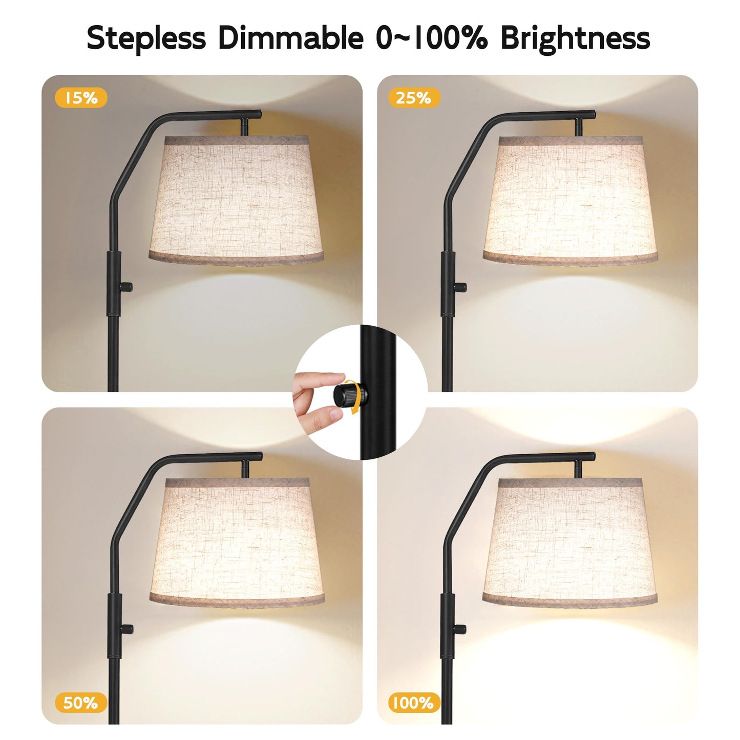 SUNMORY Floor Lamps for Living Room, 9W Bulb Included, Lamp for Bedroom with Adjust Head, Standing Lamp with Rotary Switch, 0-100% Dimmable Floor Lamp for Living Room Bedroom Office Nursery
