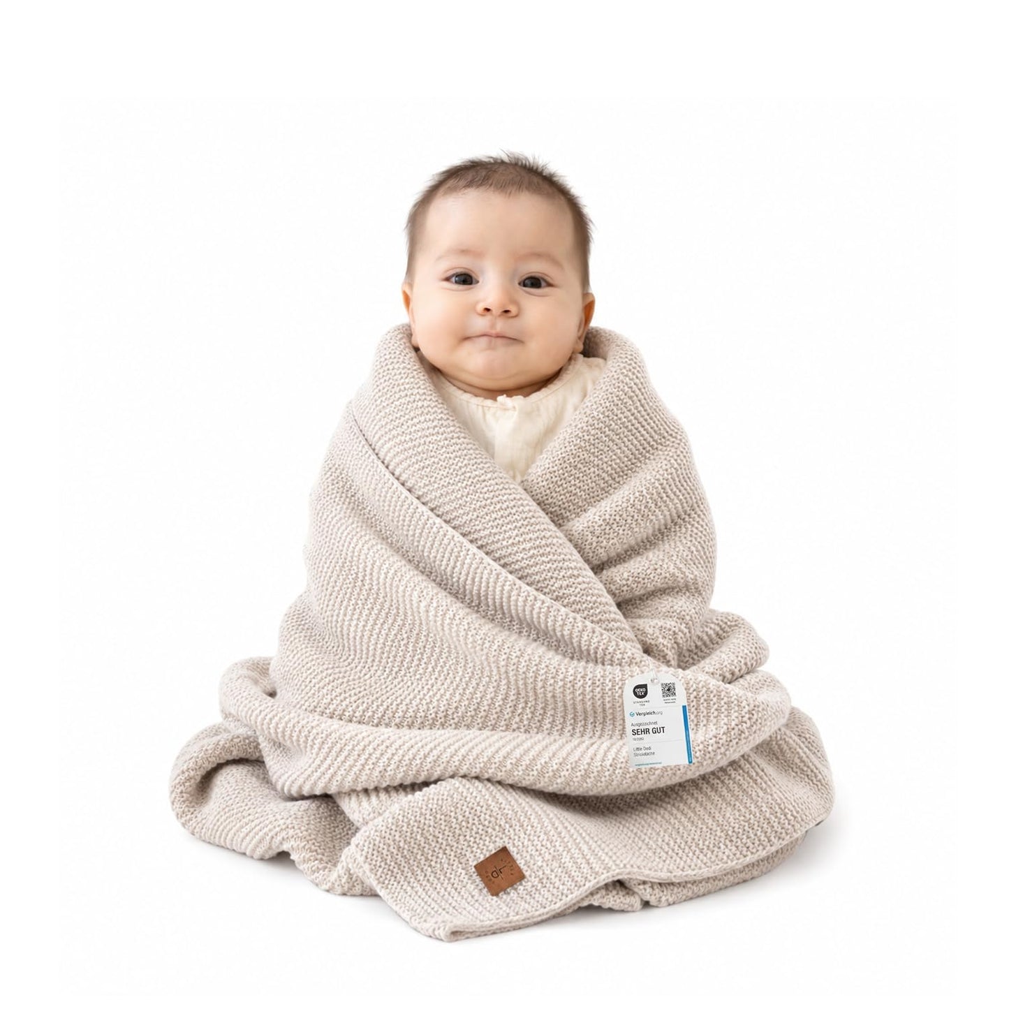 Little Dedi Soft Knit Baby Blanket 30x40 in, Stone – Oeko-Tex Certified, Breathable Swaddle & Receiving Blanket for Newborns, Crib & Stroller, Machine Washable