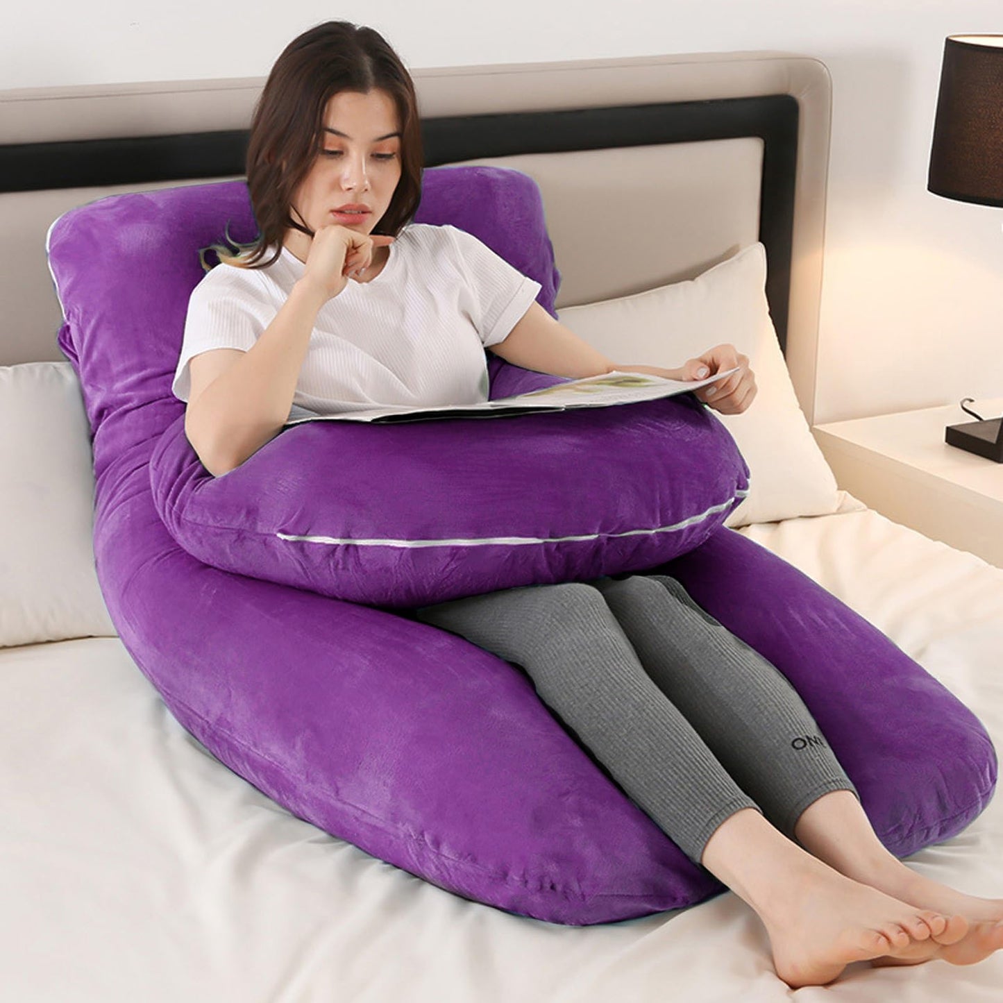 Daitore Pregnancy Pillows for Sleeping, 59 Inch U-Shaped Full Body Pillow, Maternity Pillow with Removable Cover, Support for Back Legs Belly HIPS, Body Pillows for Adults Pregnancy Must Haves, Purple