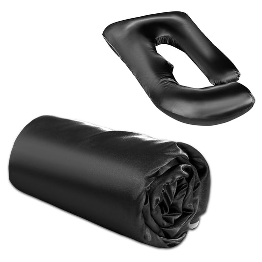BALAPET Silky Satin Pregnancy Pillow Cover (ONLY Pillowcase), U Shaped Smooth Maternity Pillow Cover with Hidden Zip, Luxurious Soft & Breathable Large Pillow Protector for Side Sleeper, Black