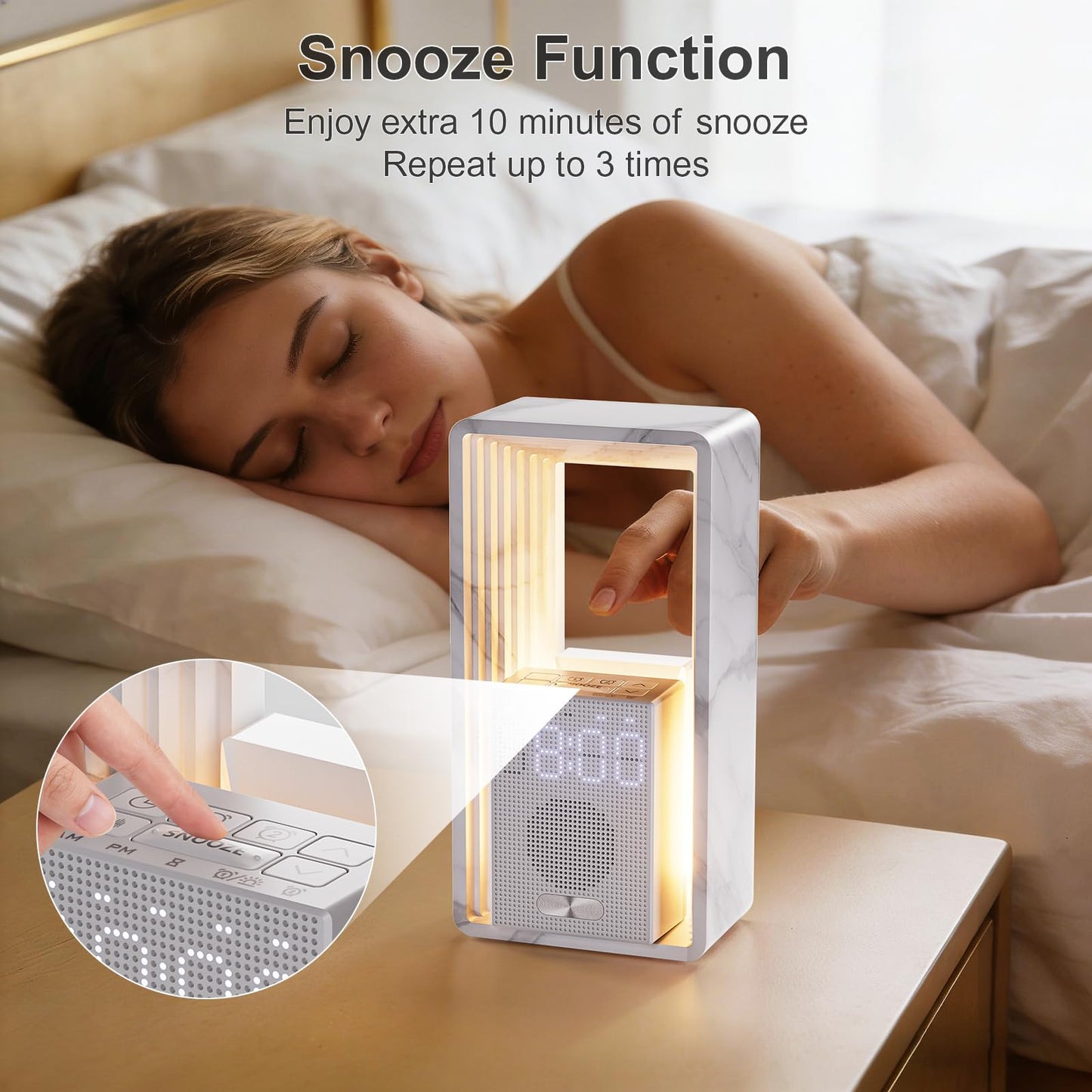 Hensam 20 White Noise Machine Alarm Clock with Night Light for Bedroom