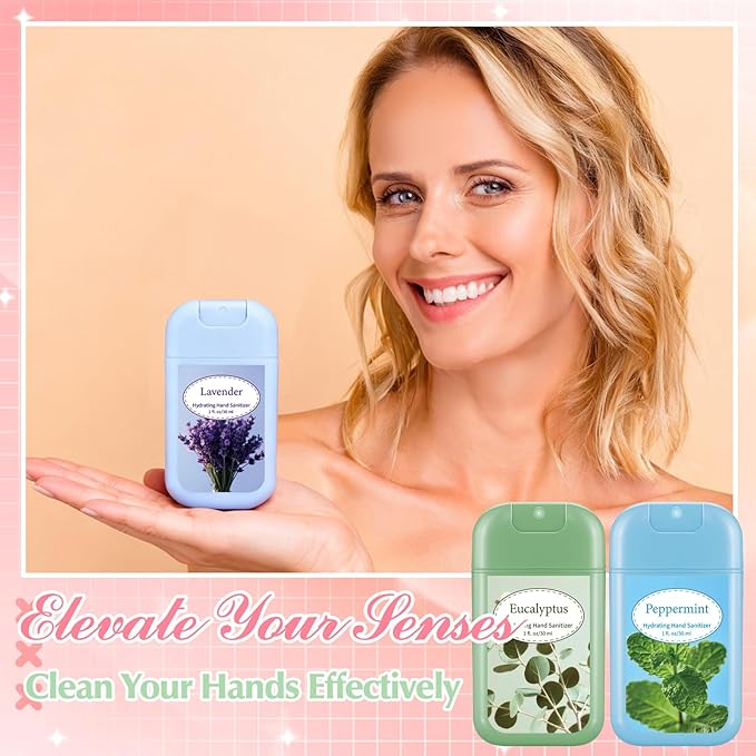 6 Pack Hydrating Hand Sanitizer Spray Scented Hand Sanitizer Travel Size Portable Pocket Spray Reusable Sprayer Bottle for Women Coworker Staff Teacher Holiday Favor