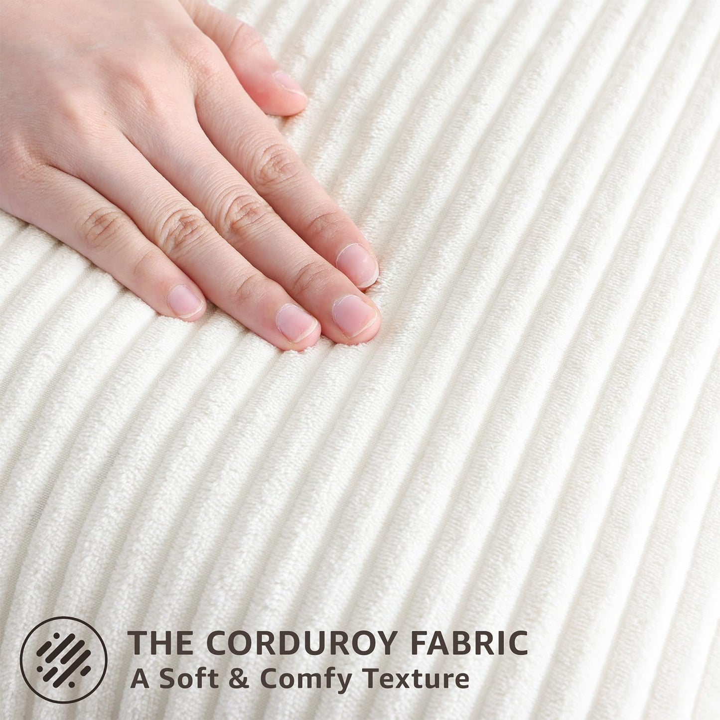 Mecatny Corduroy Decorative Throw Pillow Covers 24x24 Set of 2 for Sofa Living Room, Soft Neutral Boho Couch Pillow Covers for Home Decor, White