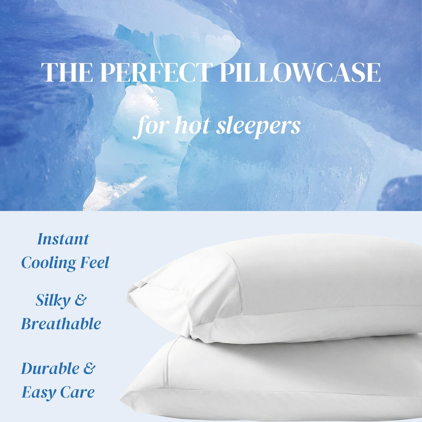 Beckham Hotel Collection Cooling Pillowcases for Hot Sleepers, King Size Set of 2, Cool Bedding, Envelope Closure, Silky Soft, Breathable, Moisture-Wicking, White