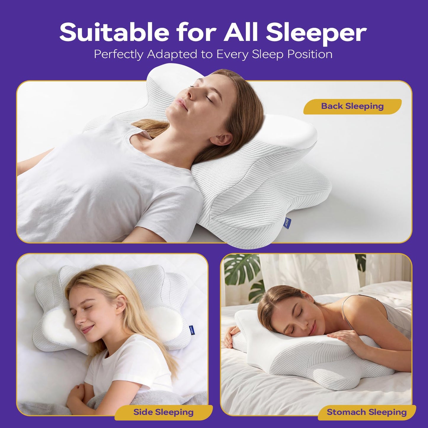 ofwaterstroll Cervical Pillow for Neck Pain Relief, Ergonomic Dual-Height Memory Foam Pillow with Cooling Breathable Cover for Side, Back & Stomach Sleepers –Beige