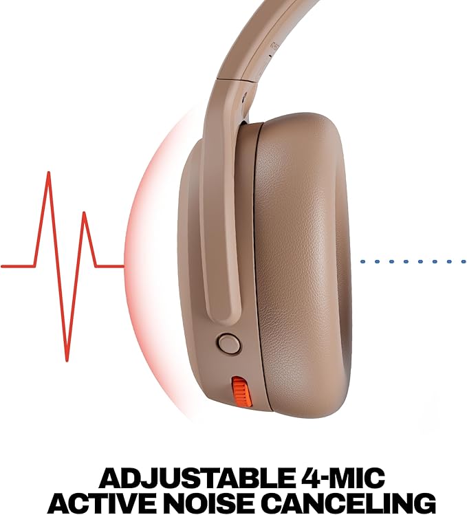 Skullcandy Crusher ANC 2 Wireless Over-Ear Bluetooth Headphones with Multi-Sensory Bass, Active Noise Cancelling, Up to 60 Hours Battery, Microphone for iPhone Android - Primer