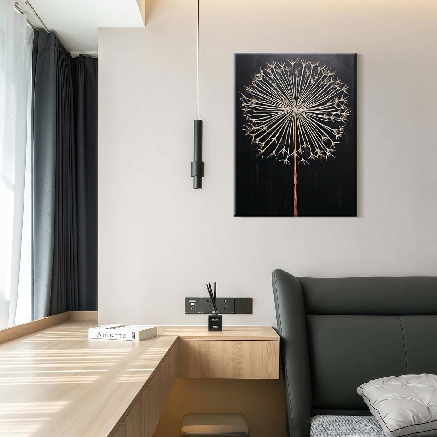 Framed Dandelion Plant Fun Wall Art Decor Canvas Print Poster Picture Modern Minimalist Artwork Bathroom Living Room Bedroom Office Gallery Decor 16x24 Inch Ready to Hang